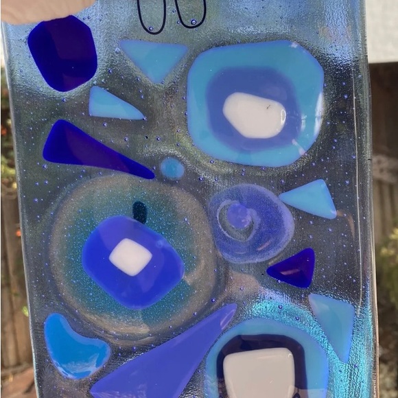 Greek Inspired Fused Art Glass  Hanging Plaque 8”x6” Greek Design Blue Glass - Picture 11 of 12